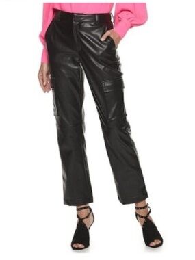Cara Santana x Apt. 9 Black Faux Leather Wide-Leg Cargo Pants